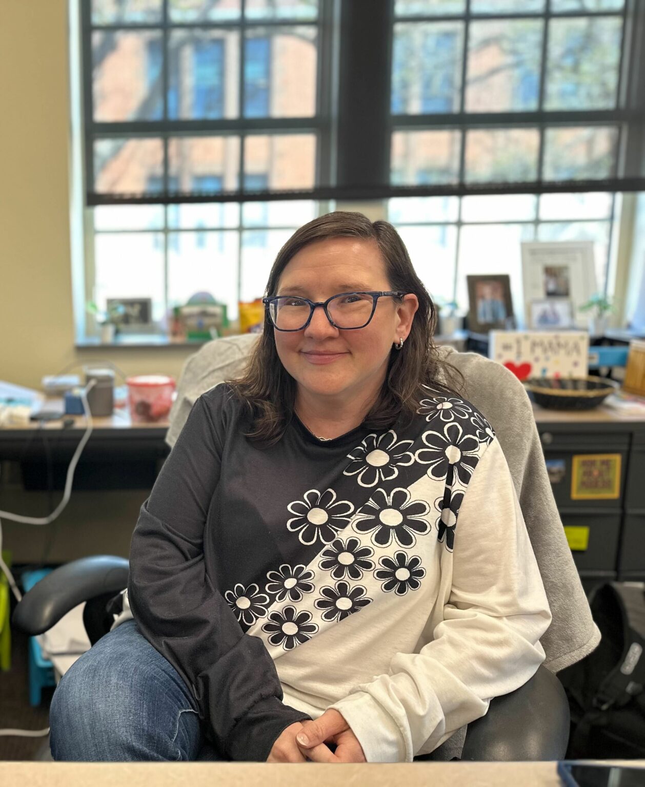 Ellen Sunshine, associate director of student recruitment, admissions and engagement of CEHD, in her advising office in Minneapolis, Minn. in the Education Sciences Building on Wednesday, April 24, 2024 (AccessU/Gabriel Castilho)